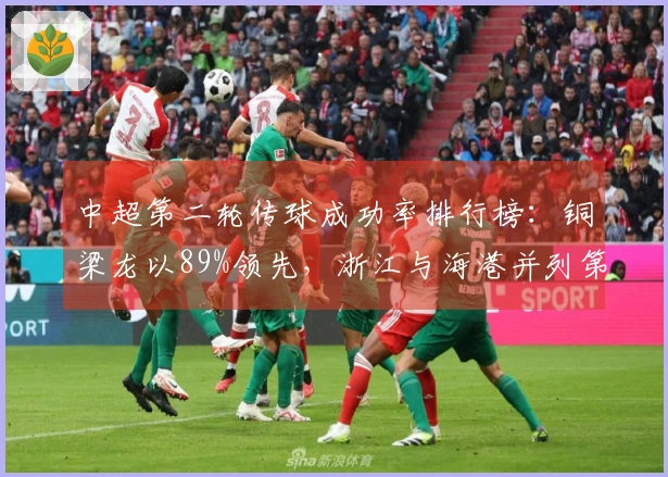 中超第二轮传球成功率排行榜：铜梁龙以89%领先，浙江与海港并列第二
